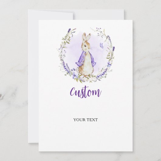 Peter Rabbit Paarse Baby shower Custom Kaart (Voorkant)