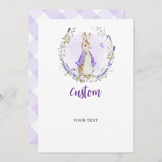 Peter Rabbit Paarse Baby shower Custom Kaart (Voorkant / Achterkant)