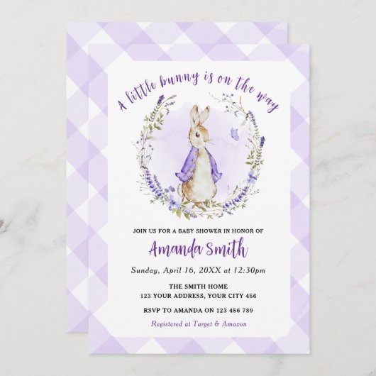 Peter Rabbit Paarse Baby shower Kaart (Voorkant / Achterkant)