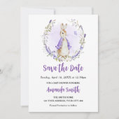 Peter Rabbit Paarse Baby shower Save The Date (Voorkant)