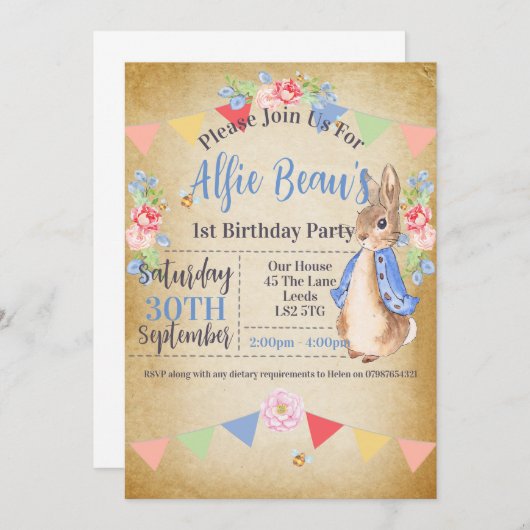 Peter Rabbit Party Uitnodigingen (Voorkant / Achterkant)