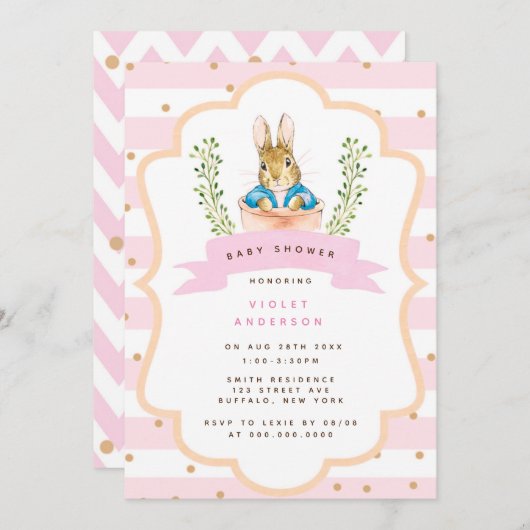 Peter Rabbit Pastel Pink Girl Baby shower Kaart (Voorkant / Achterkant)