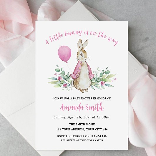 Peter Rabbit Pink Baby shower Kaart