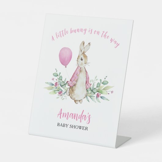 Peter Rabbit Pink Baby shower Reclamebord Met Voetstuk (Voorkant)