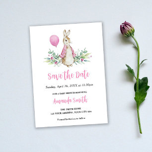 Peter Rabbit Pink Baby shower Save The Date
