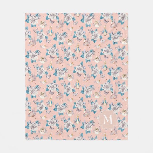 Peter Rabbit | Pink Floral Garden Pattern Fleece Deken (Voorkant)