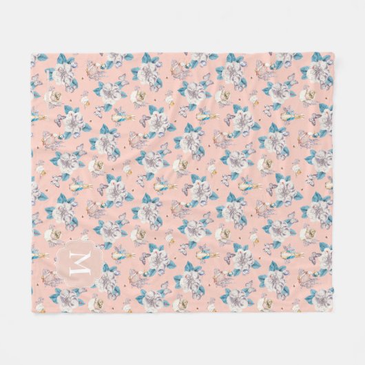 Peter Rabbit | Pink Floral Garden Pattern Fleece Deken (Voorkant (Horizontaal))