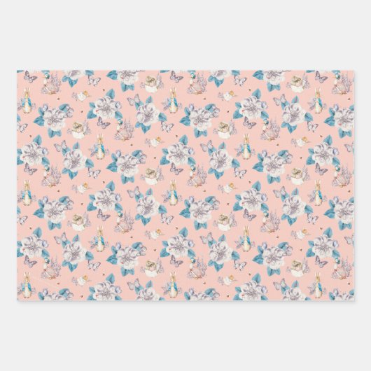 Peter Rabbit | Pink Floral Garden Pattern Inpakpapier Vel (Voorkant 3)
