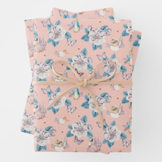 Peter Rabbit | Pink Floral Garden Pattern Inpakpapier Vel (In situ)