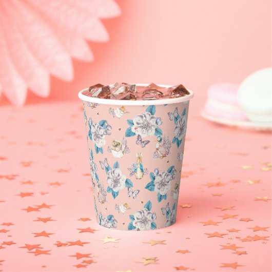 Peter Rabbit | Pink Floral Garden Pattern Papieren Bekers (Insitu)