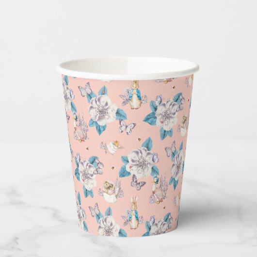 Peter Rabbit | Pink Floral Garden Pattern Papieren Bekers (Links)