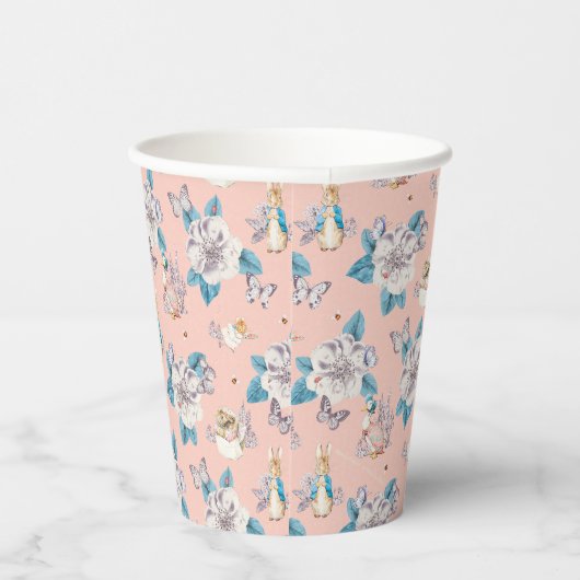 Peter Rabbit | Pink Floral Garden Pattern Papieren Bekers (Rechts)