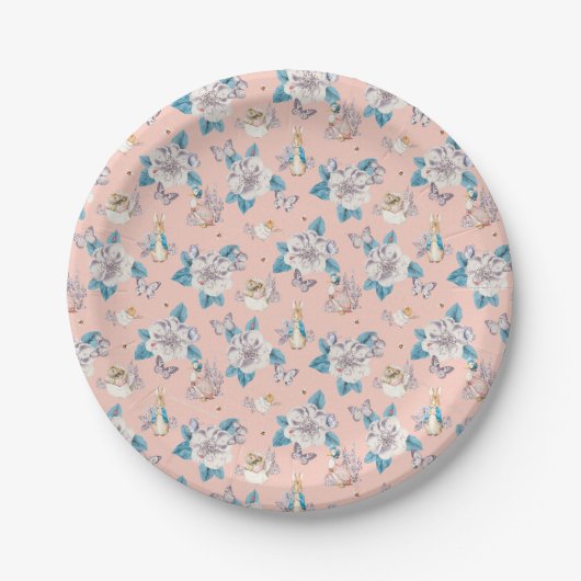 Peter Rabbit | Pink Floral Garden Pattern Papieren Bordje (Voorkant)