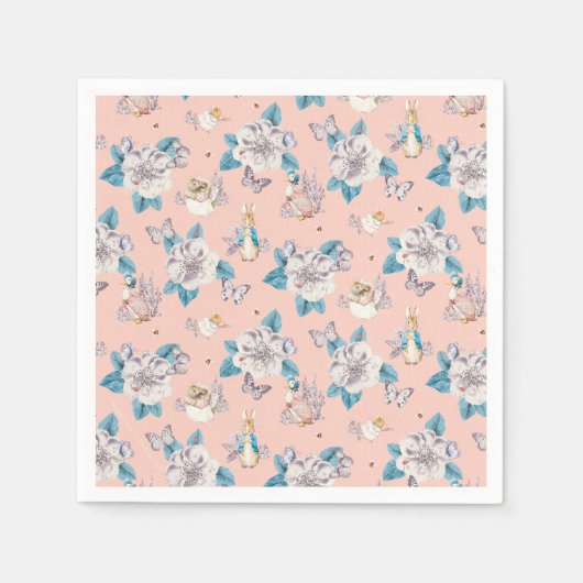 Peter Rabbit | Pink Floral Garden Pattern Servet (Voorkant)