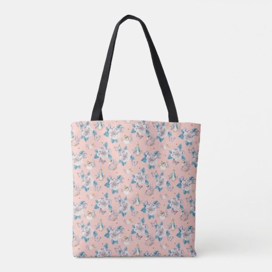 Peter Rabbit | Pink Floral Garden Pattern Tote Bag (Achterkant)