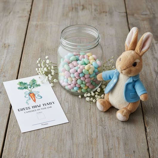 Peter Rabbit raad eens hoeveel Baby shower spel Informatiekaartje