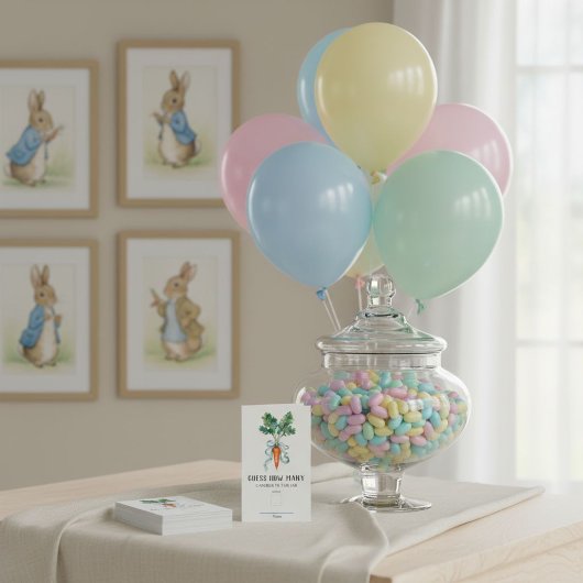 Peter Rabbit raad eens hoeveel Baby shower spel Informatiekaartje