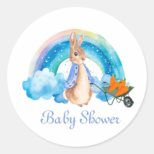 Peter Rabbit Rainbow Carrots Boy Baby shower Ronde Sticker (Voorkant)