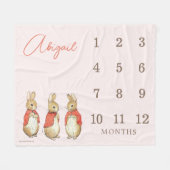Peter Rabbit | Roze Baby Meisje 12 Maand Mijlpaal Fleece Deken (Voorkant (Horizontaal))