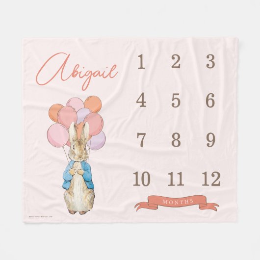 Peter Rabbit | Roze Baby Meisje 12 Maand Mijlpaal Fleece Deken (Voorkant (Horizontaal))
