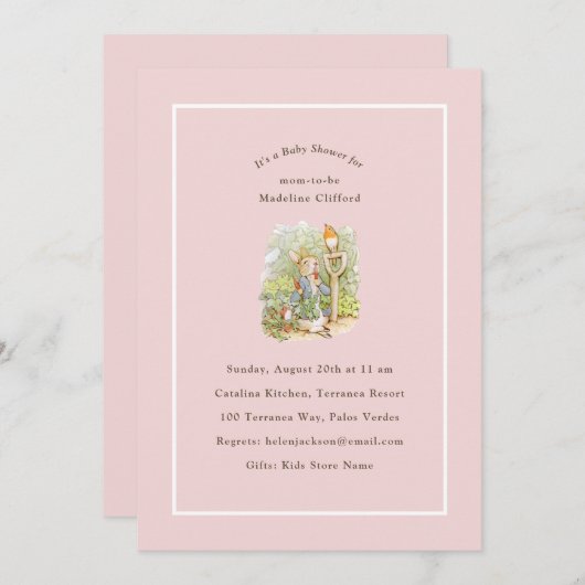 Peter Rabbit Roze  Baby shower Kaart (Voorkant / Achterkant)