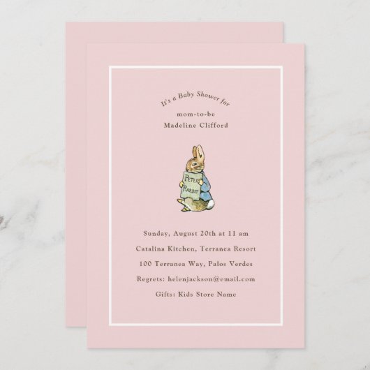 Peter Rabbit Roze  Baby shower Kaart (Voorkant / Achterkant)