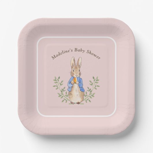 Peter Rabbit Roze Baby shower Papieren Bordje (Voorkant)