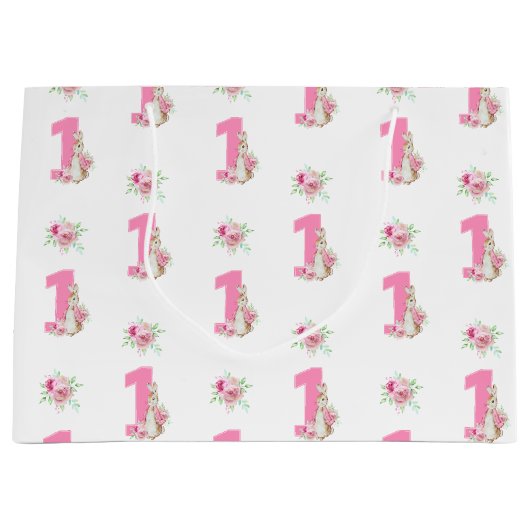 Peter Rabbit | Roze eerste verjaardag Groot Cadeauzakje (Voorkant)