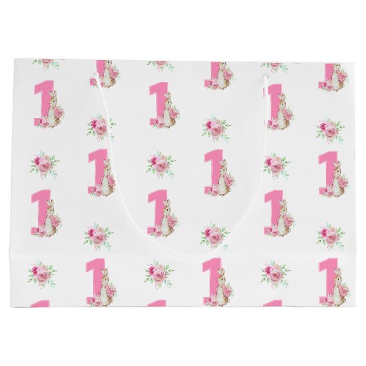 Peter Rabbit | Roze eerste verjaardag Groot Cadeauzakje (Achterkant)