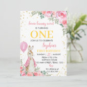 Peter Rabbit Roze Meisje Verjaardagsuitnodiging  Kaart (Staand voorkant)