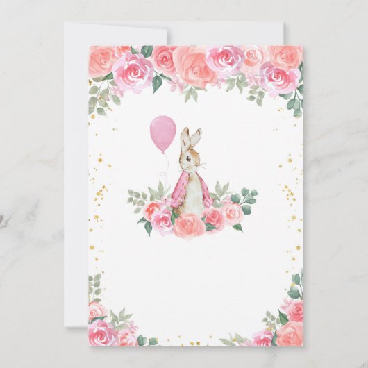 Peter Rabbit Roze Meisje Verjaardagsuitnodiging  Kaart (Achterkant)