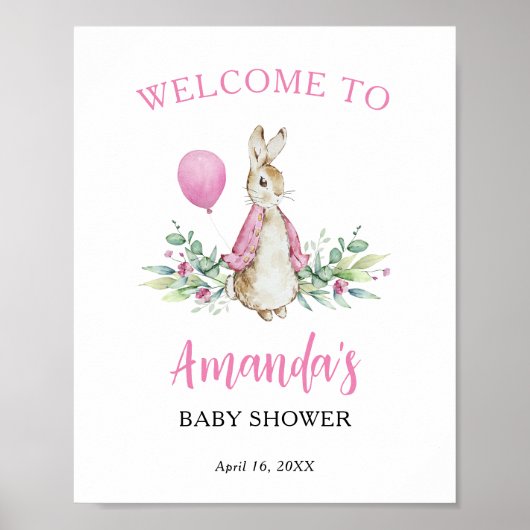 Peter Rabbit Roze Welkomstbord Poster (Voorkant)
