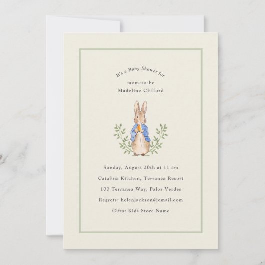 Peter Rabbit Sage Green Baby shower Kaart (Voorkant)