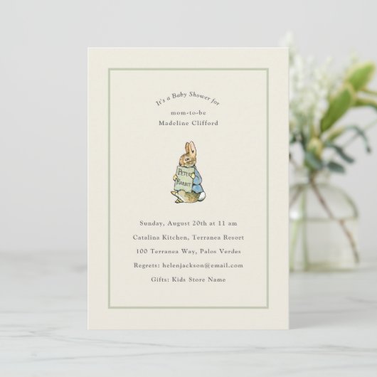 Peter Rabbit Sage Green Baby shower Kaart (Staand voorkant)