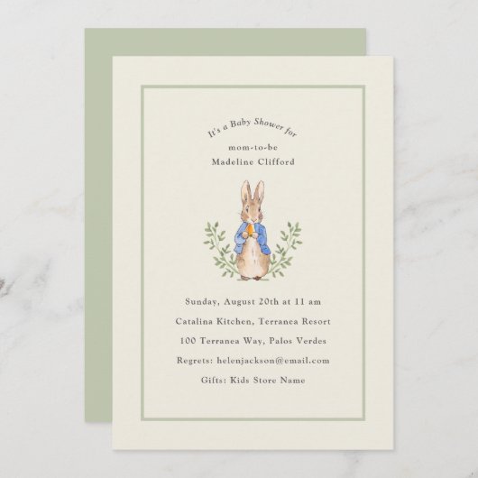 Peter Rabbit Sage Green Baby shower Kaart (Voorkant / Achterkant)