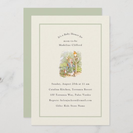Peter Rabbit Sage Green  Baby shower Kaart (Voorkant / Achterkant)