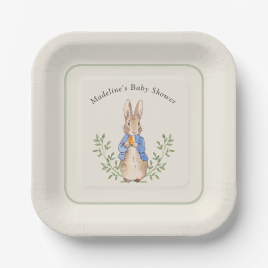 Peter Rabbit Sage Green  Baby shower Papieren Bordje (Voorkant)