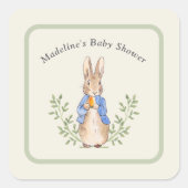 Peter Rabbit Sage Green  Baby shower Vierkante Sticker (Voorkant)