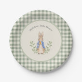 Peter Rabbit Sage Green Gingham Baby shower Papieren Bordje (Voorkant)