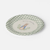 Peter Rabbit Sage Green Gingham Baby shower Papieren Bordje (Gekanteld)