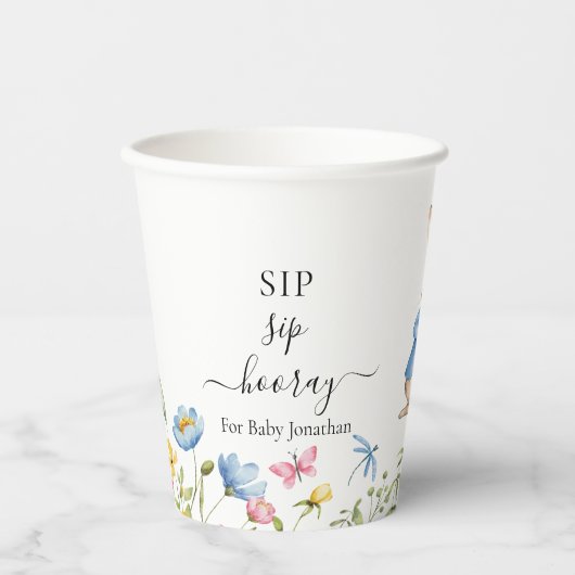 Peter Rabbit Sip Sip Hooray Baby shower Bloemen Papieren Bekers (Voorkant)