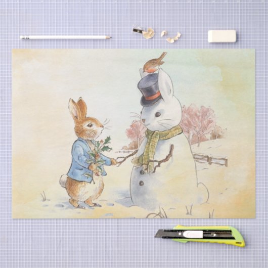 Peter Rabbit (sneeuwman) Weefselpapier Tissuepapier (Craft)