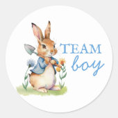Peter Rabbit Team Boy Gender Reveal Ronde Sticker (Voorkant)