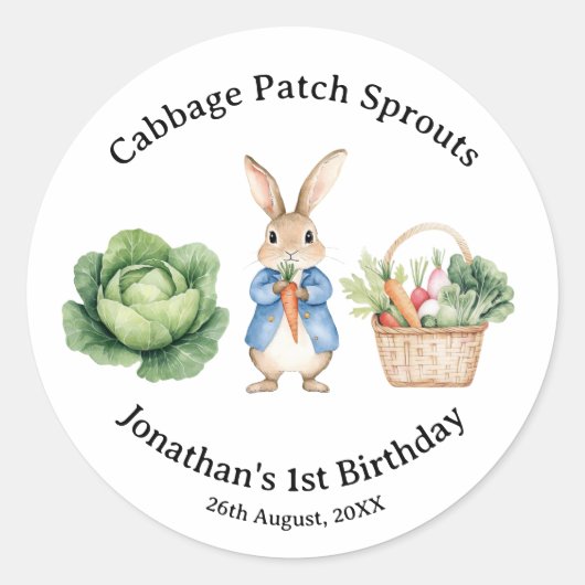 Peter Rabbit Veggie Basket Baby shower Favoriet Ronde Sticker (Voorkant)