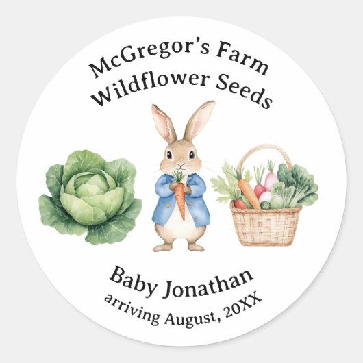Peter Rabbit Veggie Basket Baby shower Favoriet Ronde Sticker (Voorkant)