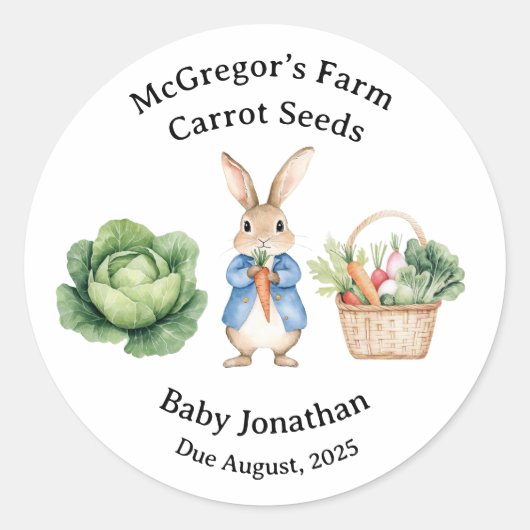 Peter Rabbit Veggie Basket Baby shower Favoriet Ronde Sticker (Voorkant)