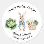 Peter Rabbit Veggie Basket Baby shower Favoriet Ronde Sticker (Voorkant)