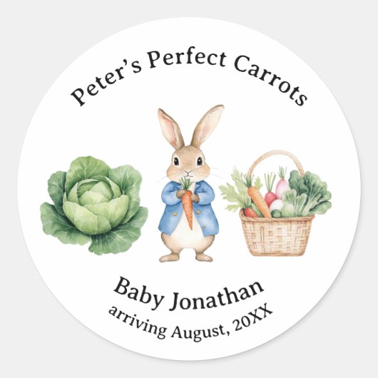 Peter Rabbit Veggie Basket Baby shower Favoriet Ronde Sticker (Voorkant)