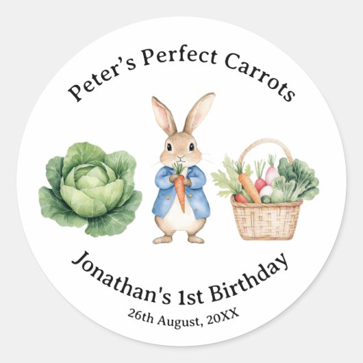 Peter Rabbit Veggie Basket Baby shower Favoriet Ronde Sticker (Voorkant)