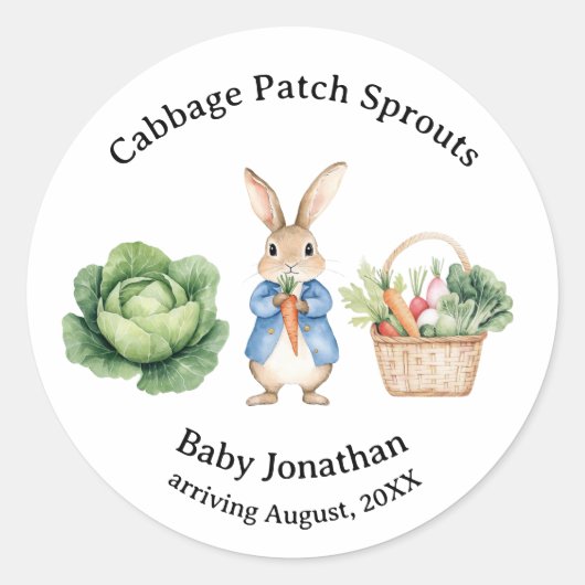 Peter Rabbit Veggie Basket Baby shower Favoriet Ronde Sticker (Voorkant)